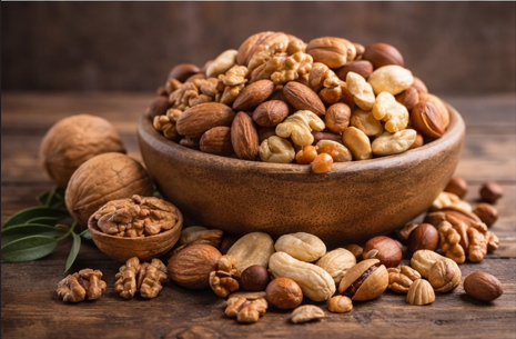 pistachios and almonds in a bowl